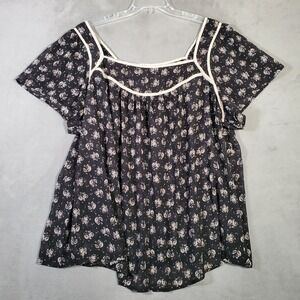 Torrid‎ Top Womens 3X Black White Floral Sheer Flutter Sleeve Flowy Dark Cottage